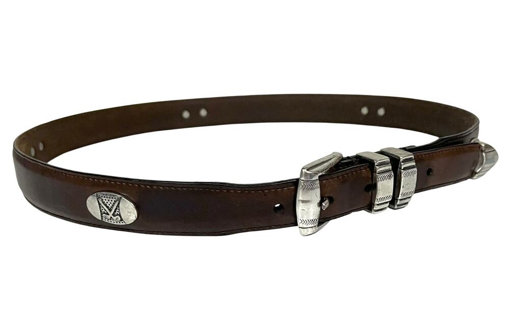 Vintage Danbury Men's Golf Belt Club Conchos Top Grain Oil-tan Leather Brown 38